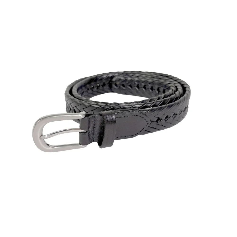 Wrangler Woven Braided Leather Belt Mens 38 Black Silver Buckle Classic Style